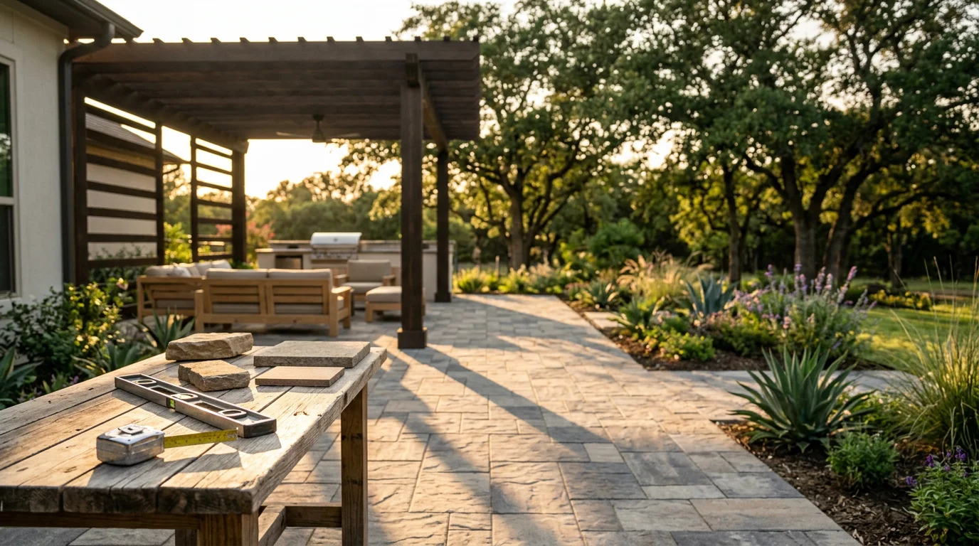 Custom patio and backyard design rendering for Cypress home